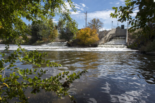 Two outfall structures releasing water into the south platte river in Denver