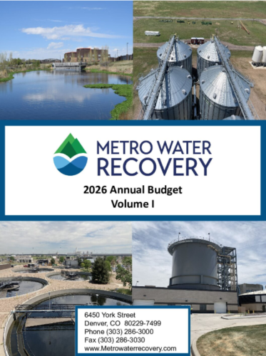 cover for 2026 annual budget report. Displays clarifiers, grain bins and outfalls
