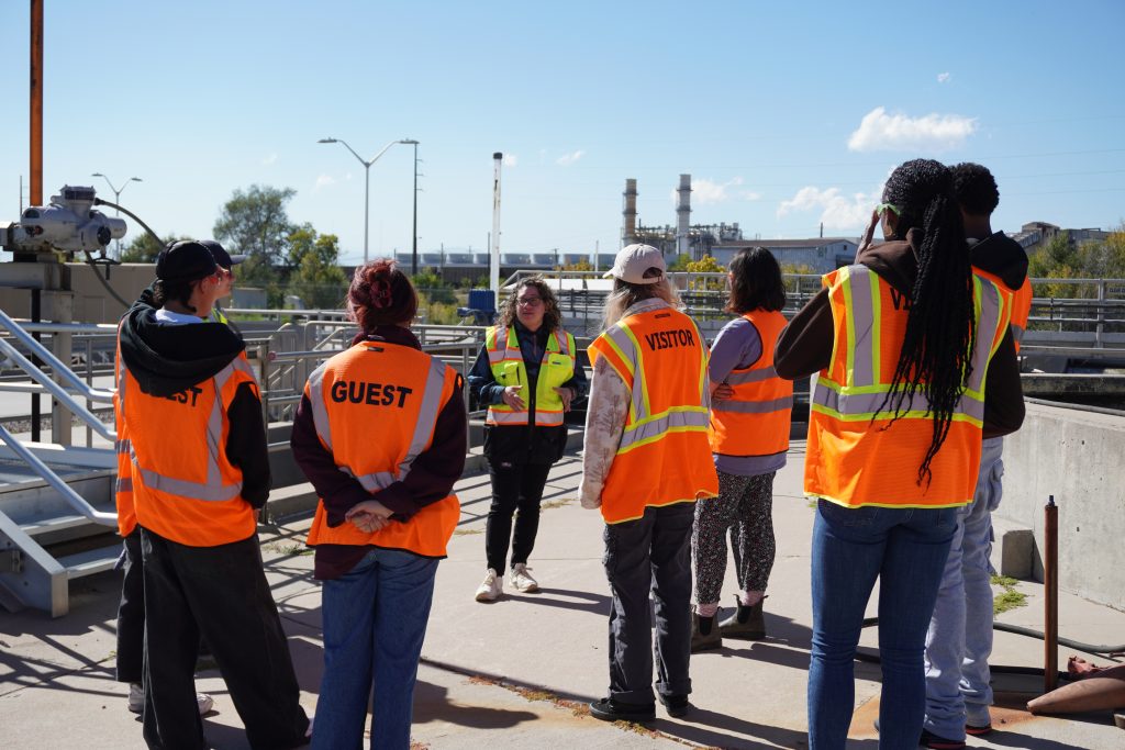 Tour Group visiting outside of clarifiers.
